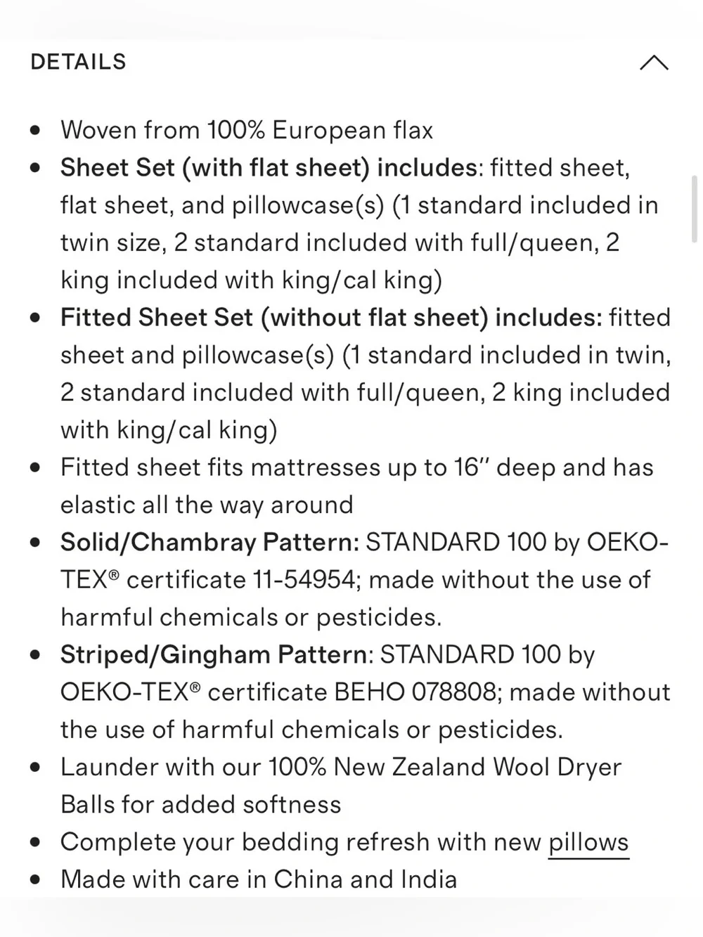 NWT Quince European Linen 5 Piece Sheet Set, Split King (White)